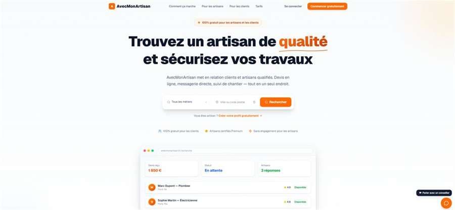 Aperçu du site AvecMonArtisan